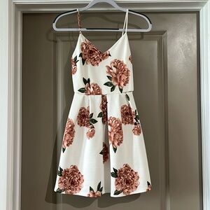 NWT Monteau White Dress with Pink Floral Pattern
